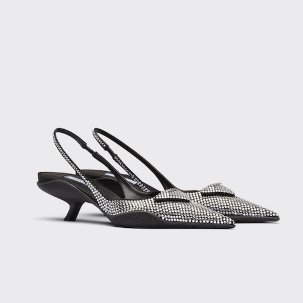 Prada Satin Sling-back Pumps with crystals